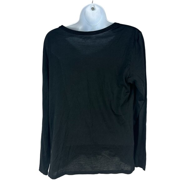 Eileen Fisher Petite Long Sleeve Black Silk Blend Top Womens PL - Picture 2 of 6